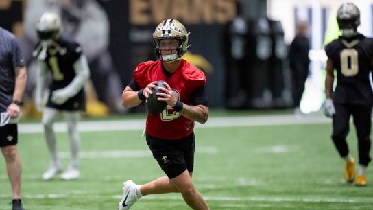 Saints buy or sell? Spencer Rattler's comfort, Trevor Penning at guard, Jake Haener and Isaiah Foskey's outlook. Photo by AP Photo/Matthew Hinton